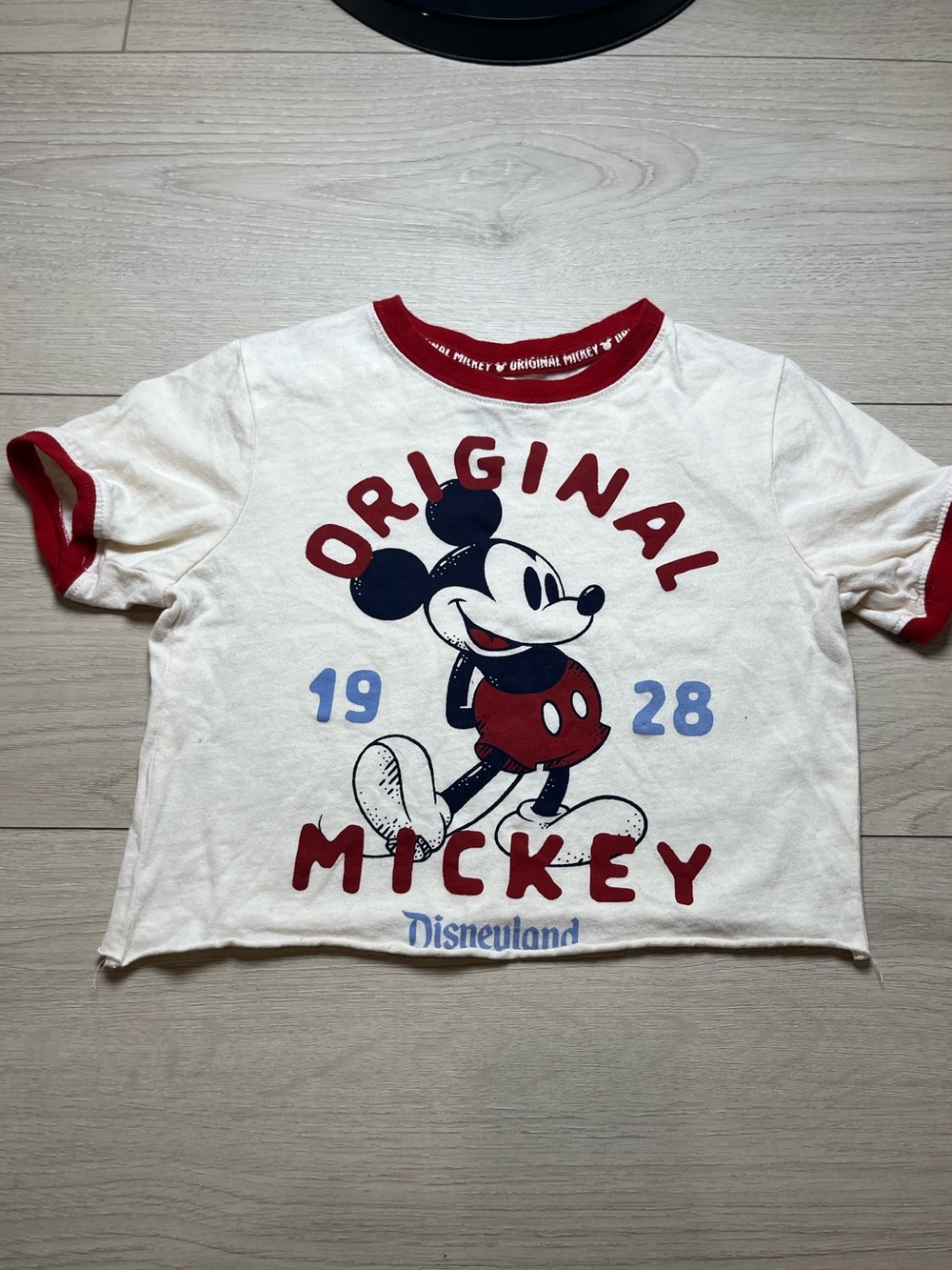 Disney White & Red Ringer 'Original Mickey' Graphic Tee cropped women’s small